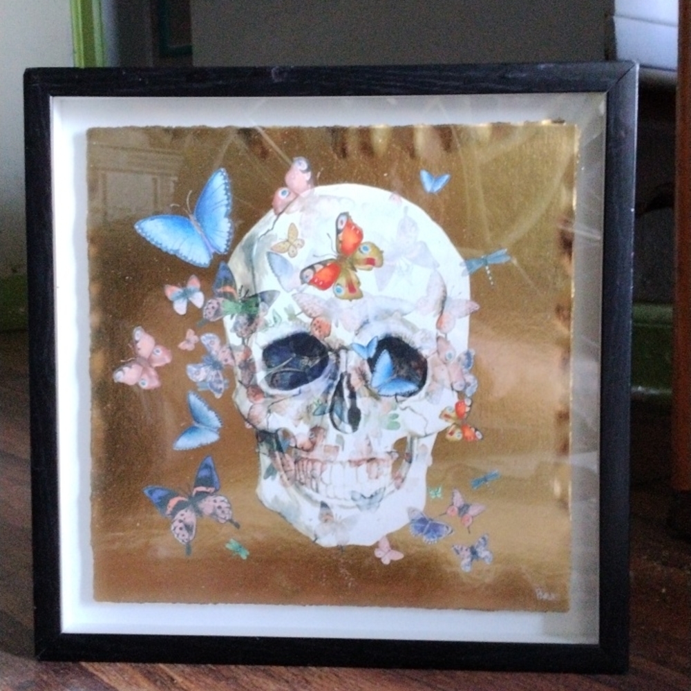 Marmont Hill Skull Butterfly Gold Framed Foil Art Work 12 x 12"